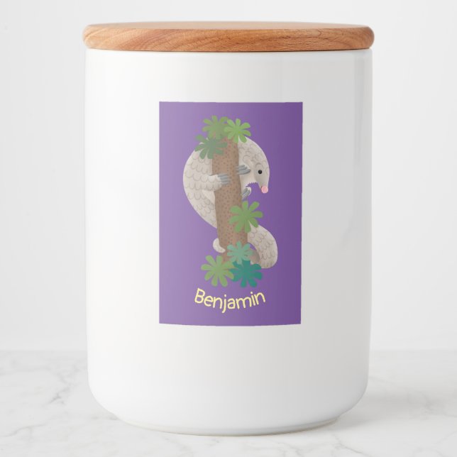 Cute happy pangolin anteater illustration food label (Front)