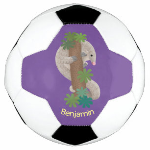 Cute happy pangolin anteater illustration football