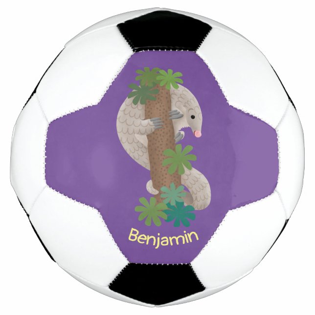 Cute happy pangolin anteater illustration football (Front)