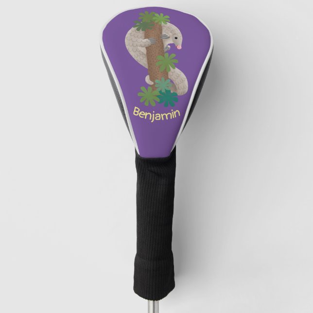 Cute happy pangolin anteater illustration golf head cover (Front)
