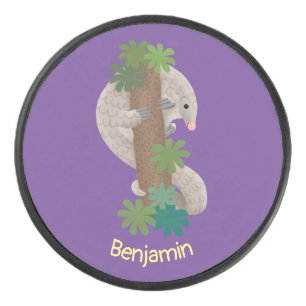 Cute happy pangolin anteater illustration hockey puck