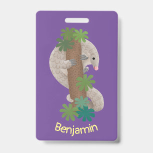 Cute happy pangolin anteater illustration ID badge