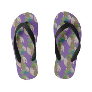 Cute happy pangolin anteater illustration kid's flip flops