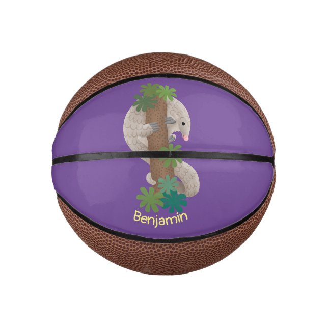 Cute happy pangolin anteater illustration mini basketball (Front)