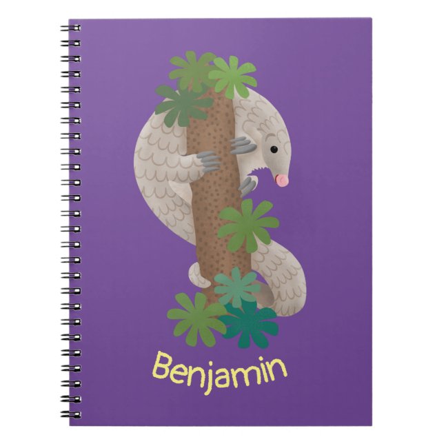 Cute happy pangolin anteater illustration notebook (Front)