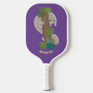 Cute happy pangolin anteater illustration pickleball paddle