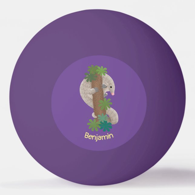 Cute happy pangolin anteater illustration ping pong ball (Front)