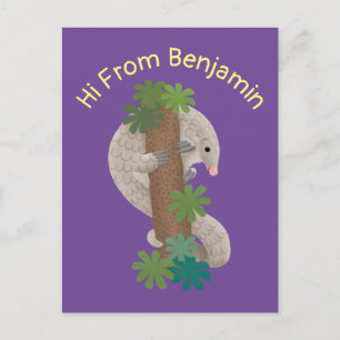 Cute happy pangolin anteater illustration postcard