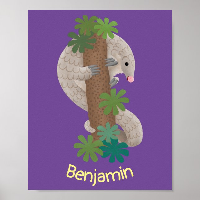 Cute happy pangolin anteater illustration poster (Front)