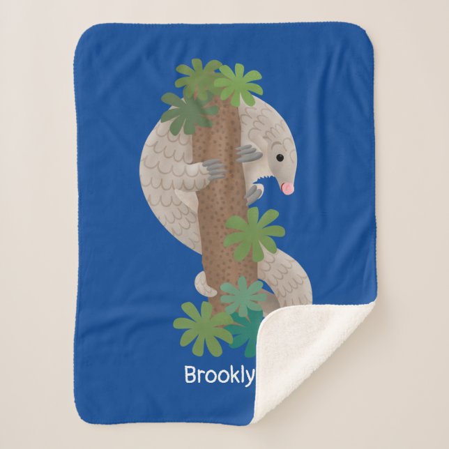 Cute happy pangolin anteater illustration sherpa blanket (Front)