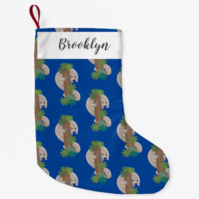 Cute happy pangolin anteater illustration small christmas stocking (Front)