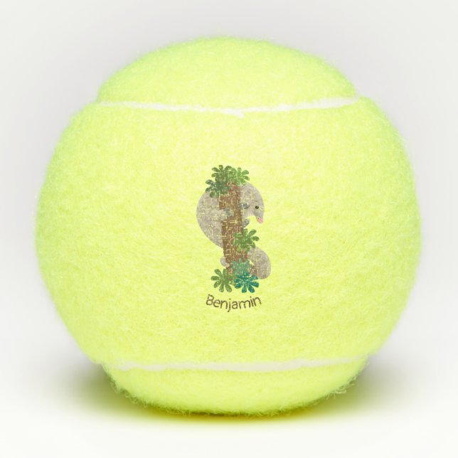 Cute happy pangolin anteater illustration tennis balls (Front)
