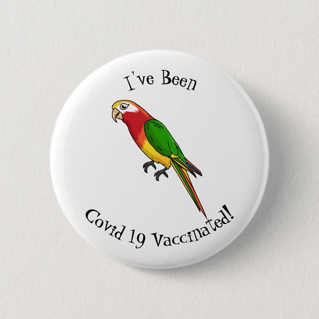 Cute happy parrot cartoon illustration 6 cm round badge (Front)