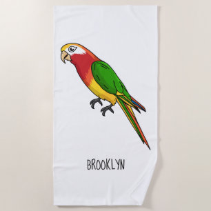 Cute happy parrot cartoon illustration beach towel
