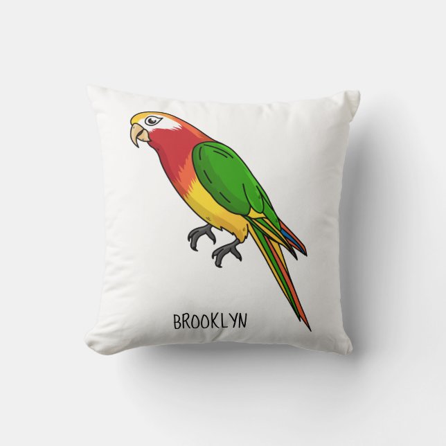 Cute happy parrot cartoon illustration cushion (Front)