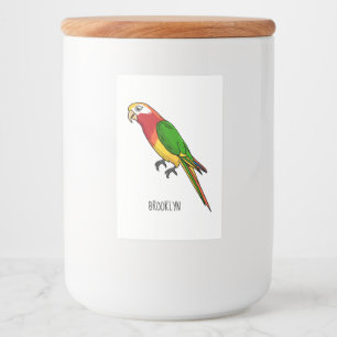 Cute happy parrot cartoon illustration food label