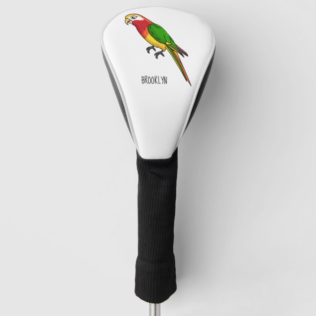 Cute happy parrot cartoon illustration golf head cover (Front)