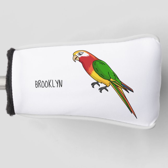 Cute happy parrot cartoon illustration golf head cover (Front)