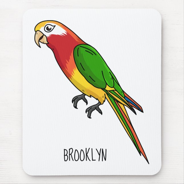 Cute happy parrot cartoon illustration mouse mat (Front)