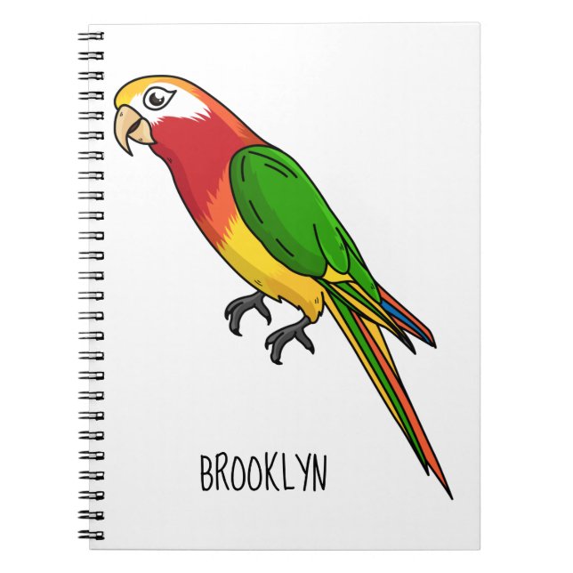 Cute happy parrot cartoon illustration notebook (Front)