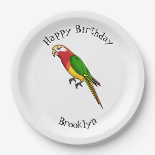 Cute happy parrot cartoon illustration paper plate