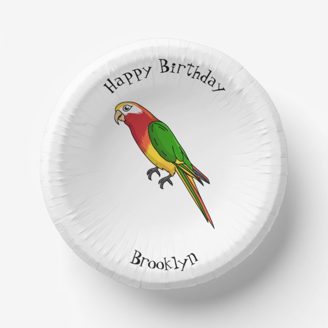 Cute happy parrot cartoon illustration paper plate (Front)