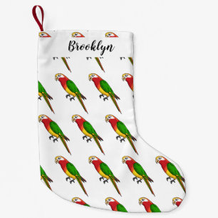 Cute happy parrot cartoon illustration small christmas stocking