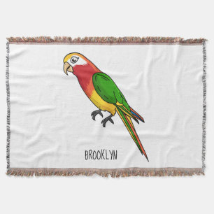 Cute happy parrot cartoon illustration throw blanket