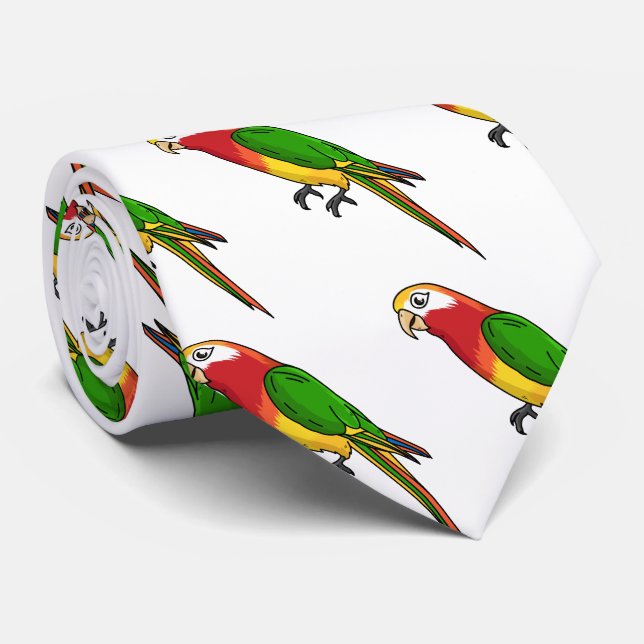 Cute happy parrot cartoon illustration tie (Rolled)