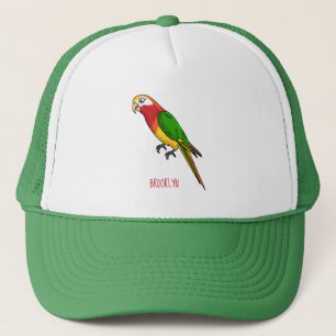 Cute happy parrot cartoon illustration trucker hat