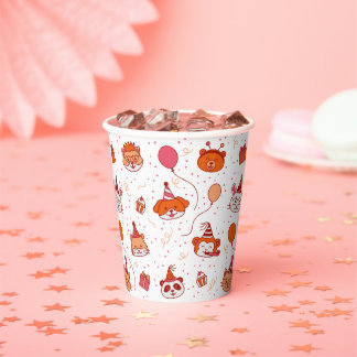 Cute happy party animals paper cups