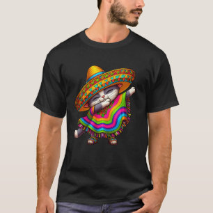 Cute Happy Party Mexican Cat Dabbing Poncho Cinco T-Shirt