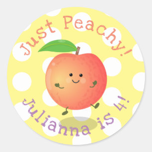 Cute happy peach summer cartoon illustration classic round sticker