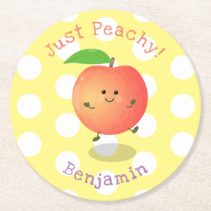 Cute happy peach summer cartoon illustration round paper coaster
