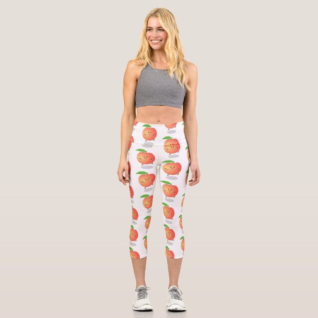 Cute happy peach yellow cartoon capri leggings (Front)