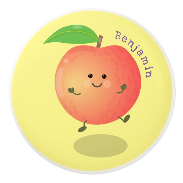 Cute happy peach yellow cartoon ceramic knob (Front)