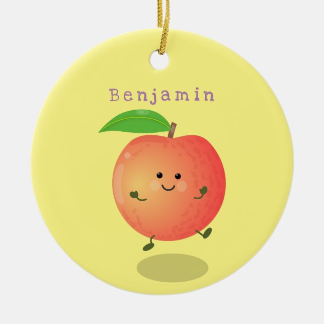 Cute happy peach yellow cartoon ceramic tree decoration (Front)