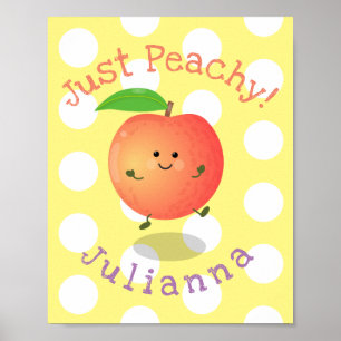 Cute happy peach yellow cartoon illustration poster