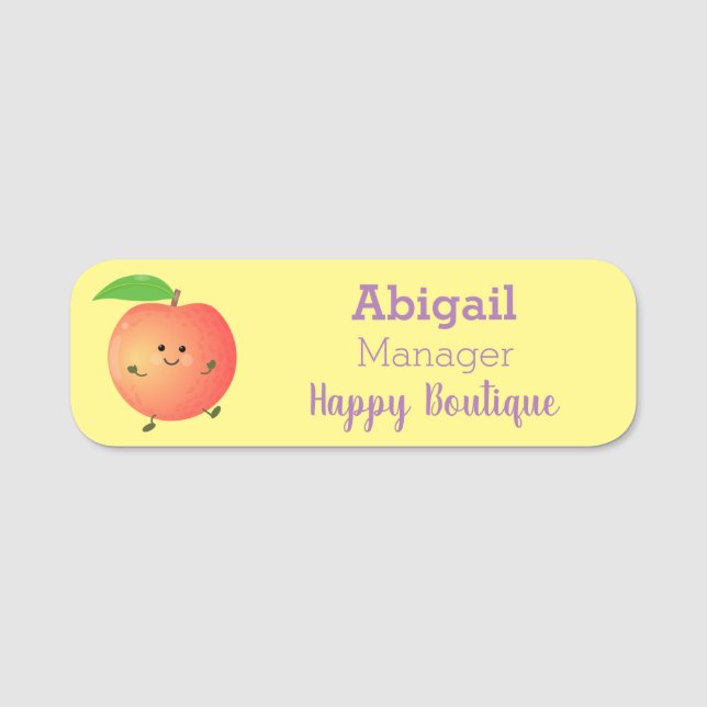 Cute happy peach yellow cartoon  name tag (Front)