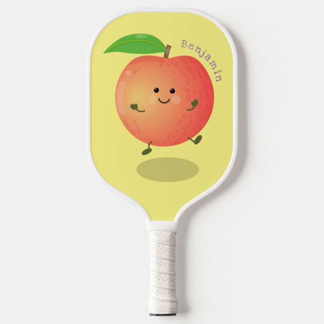 Cute happy peach yellow cartoon pickleball paddle (Front)