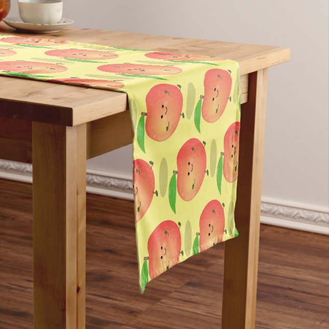 Cute happy peach yellow cartoon short table runner (In Situ)