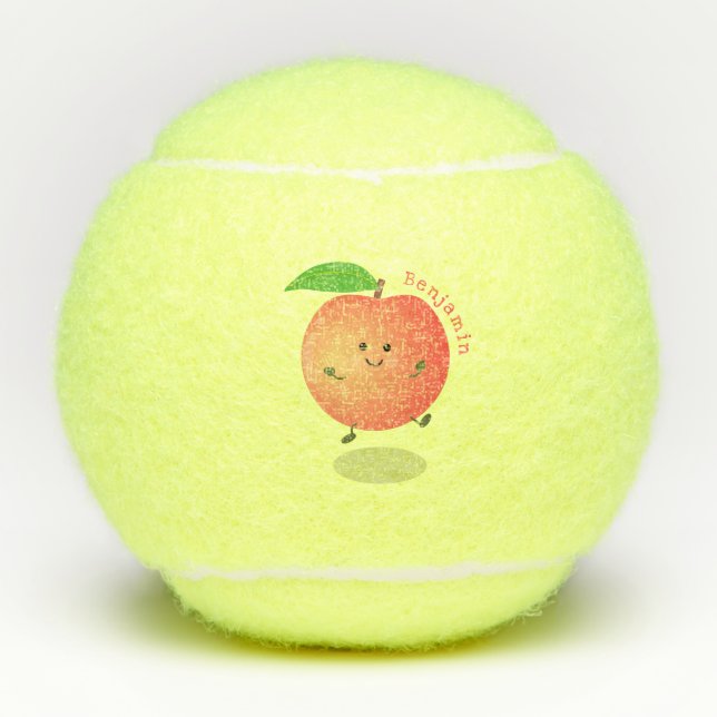 Cute happy peach yellow cartoon tennis balls (Front)