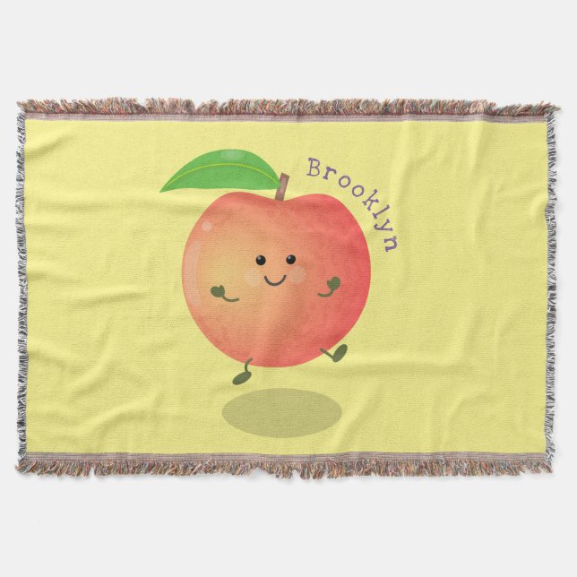 Cute happy peach yellow cartoon throw blanket (Front)