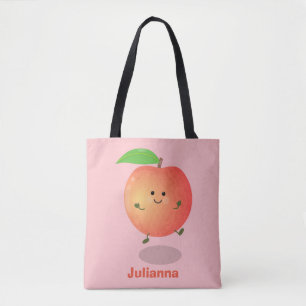 Cute happy peach yellow cartoon tote bag