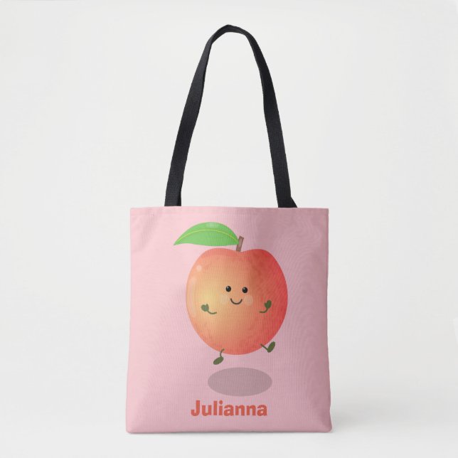 Cute happy peach yellow cartoon tote bag (Front)