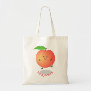 Cute happy peach yellow cartoon tote bag