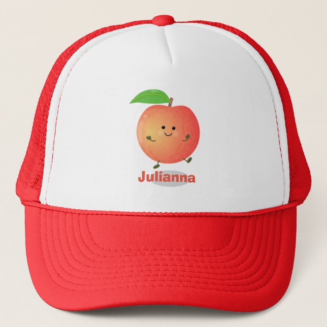 Cute happy peach yellow cartoon trucker hat (Front)