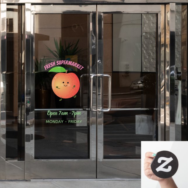 Cute happy peach yellow cartoon window cling (Office Door)