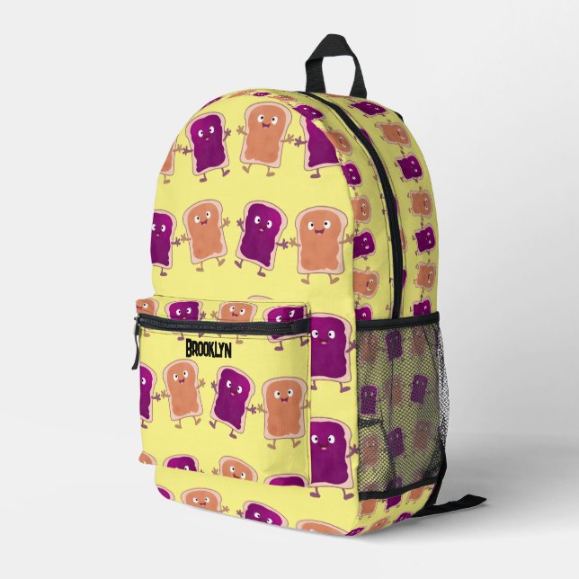 Cute happy peanut butter and jelly cartoon printed backpack (Back Corner Right)
