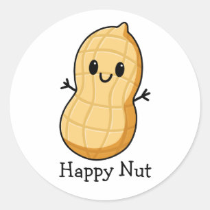 Cute Happy Peanut Drawing  Classic Round Sticker